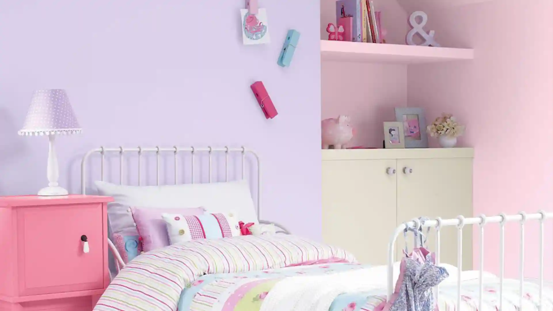 pink two colour combination for bedroom wall